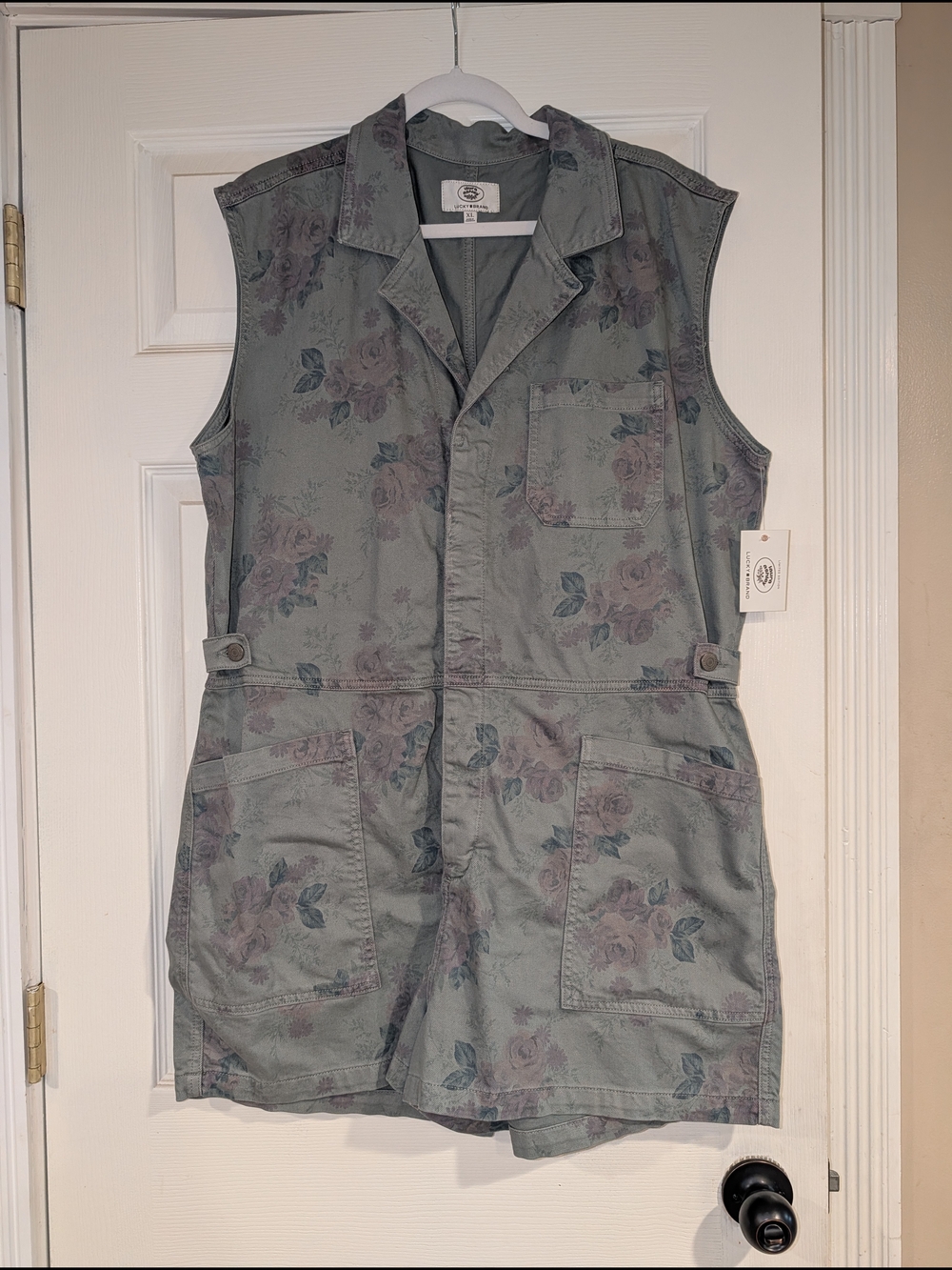 Lucky Brand Pale Sage Floral Utility Romper